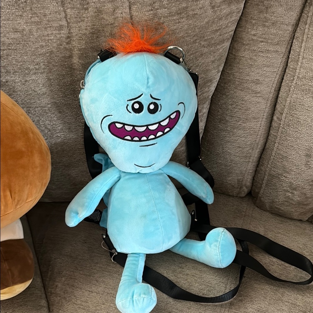 Blue Plush Monster Backpack  Mr. Meeseeks
